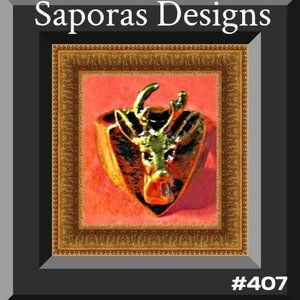 Antique Bronze Deer Design Ring Gold Tone Size 7 For Women / Teens